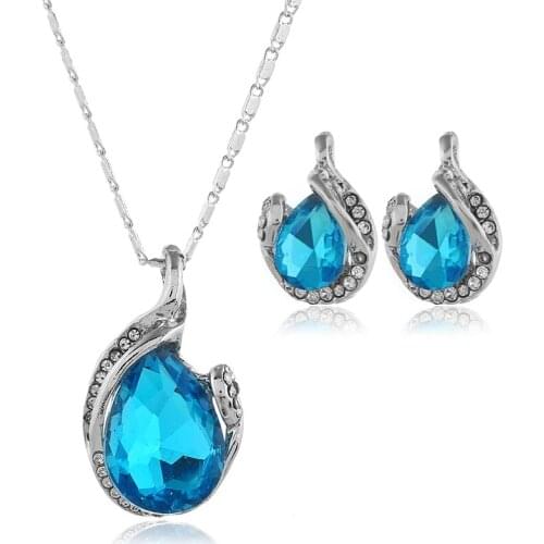Fashion womens jewelry earrings & necklace set with inlay rhinestone water drop design female exquisite Kolczyki & naszyjnik