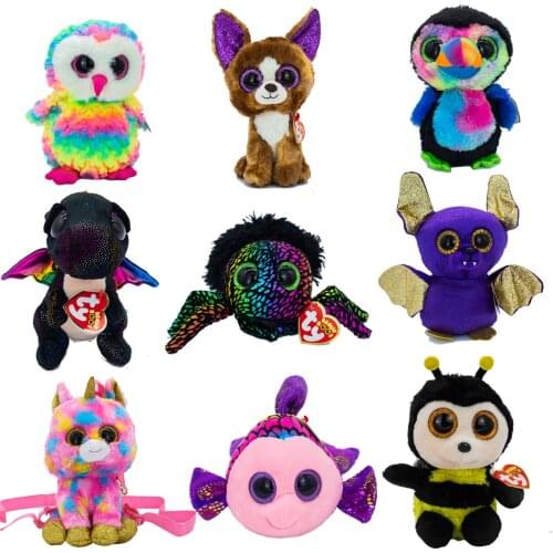 New 6" 15cm Ty Big Eyes Sparkling Pea Velvet Owl fox Bat Bee Unicorn backpack Animal Toy Collectible Boy Girl Birthday Gift
