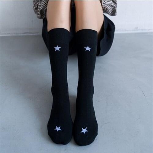 Autumn Winter Women Socks Long Fashion Solid Star Letter Cotton Sock For Ladies 1 Pair New Arrival Top Sell Personality Socks