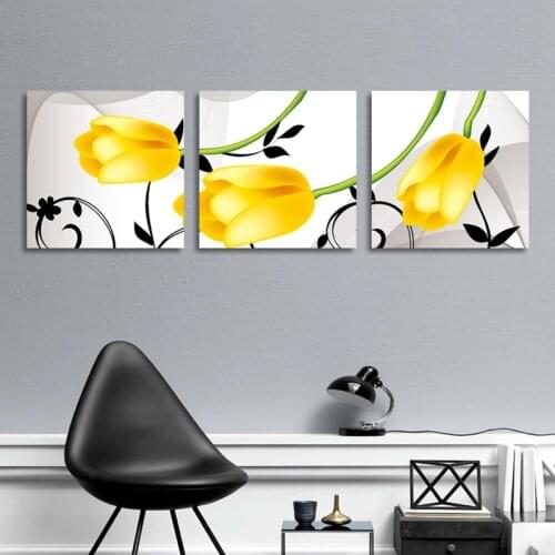 Modern Style Tulip Yellow Flowers White Background Wall Art Posters Hanging Pictur Canvas Pictures Living Room Bedroom Decor