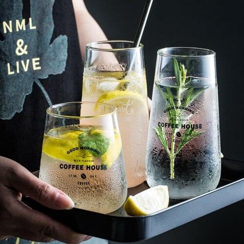 Simple transparent glass cold drink cup fruit juice cup household breakfast cup coffee milk cup heat resistant drinking cup tea