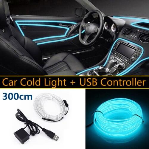 5V USB Transparent Blue LED Light Glow EL Wire String Strip Car Interior Decor Car Accessories