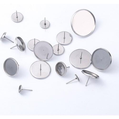 10-20Pcs 6-25mm Stainless Steel Blank Post Earring Stud Pins Base Cabochon Cameo Tray Bezels Setting For Jewelry Making Supplies