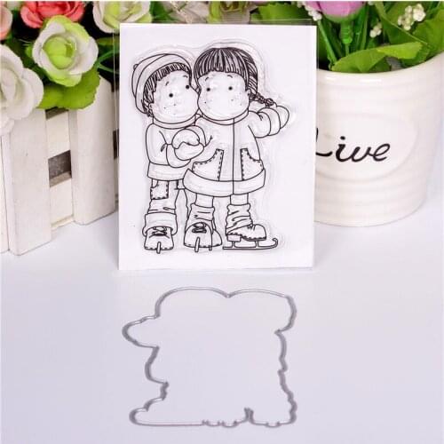 New Boy Girl Cartoon Pattern Stamp And Metal Die Scrapbooking Alphabet Stamp Embossing Craft Making Silicone Transparent Stamps
