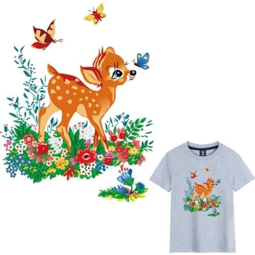 Cute Deer Clothing Patches Cartoon Animal Pattern Heat Press Diy Transfer Paper Hoodie Tops Hot Tear Patches For Clothes