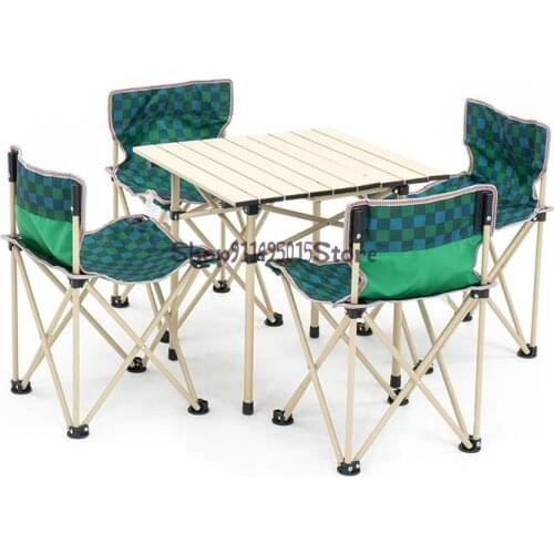 Folding Table And Chair Set Outdoor Portable 5-piece Aluminum Alloy Camping Self Driving Car Barbecue Table And Chair