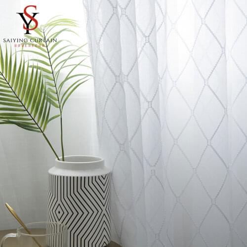 Modern Plaid Tulle Window Treatments Curtains For Living Room White Sheer Voile Curtian For Bedroom Drape Blind Finished Decor