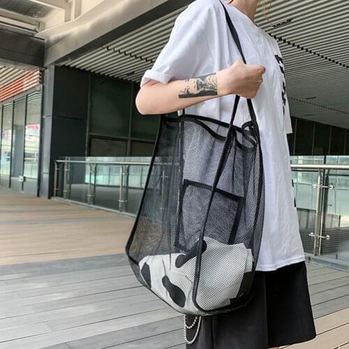 Women Sports Mesh Transparent Handbag Large Capacity Yoga Fitness Workout Shoulder Bags Portable Holiday Beach Totes