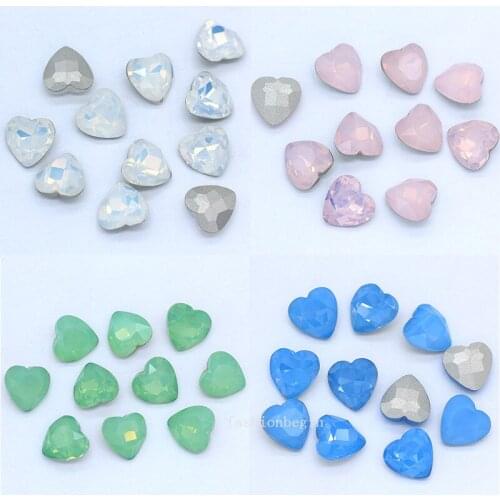 24p 8/10mm opal color heart shape pointed back fancy glass stone crystal rhinestone diamante jewelry design DIY clothes trim Gem