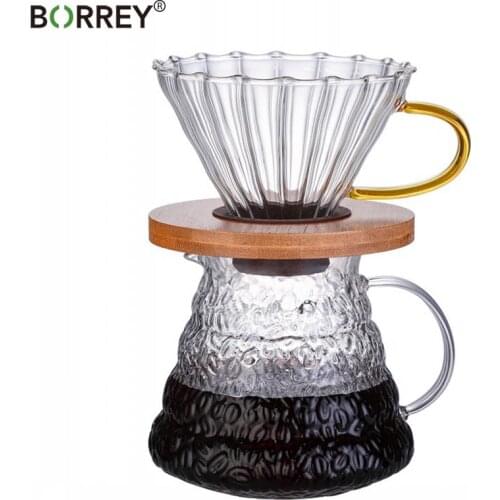 BORREY Glass Coffee Dripper Striped Filter Cup Style Brewer Tool Coffee Cup With Separate Stand Pour Over Coffee Paper Filter