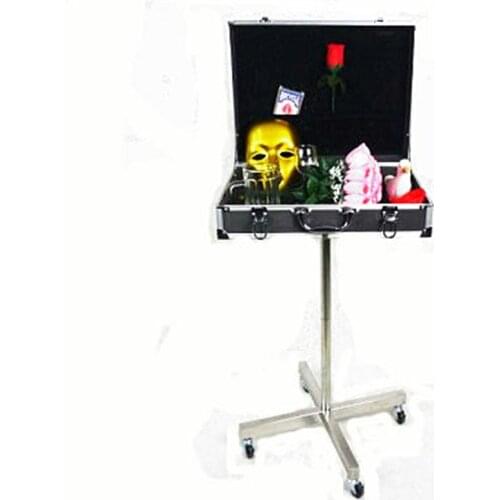 Fine Black Aluminum Box Magic Table (Roller type Stainless Steel stents) Magic Tricks Magician Stage Accessories Gimmick Props