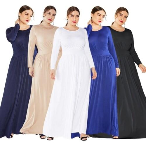 Vintage Dress Womens 2020 Spring Plus size Long sleeve O-Neck Long Dress Fashion Europe America Women Loose Elegant Dresses D097
