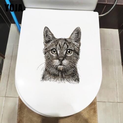 YOJA 17.3×22.7CM Hand Drawn Cat Avatar Personality Home Wall Stickers Funny Toilet WC Decoration T1-3011