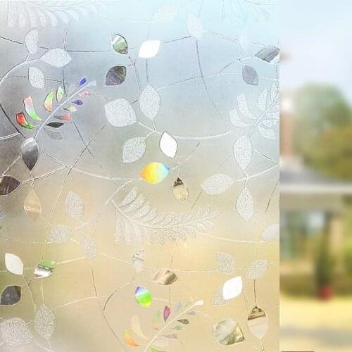 3D Stained Window Cover Film Non-Adhesive Decorative Frosted Colorful Leaf Static Cling Privacy PVC Glass Stickers Film 45*200cm