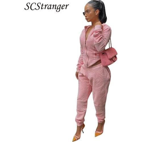 SCSTRONGER Womens Suit Autumn And Winter New Style Velvet Solid Color Slim Two Piece Womens Suit Спортивныйкостюм Женск