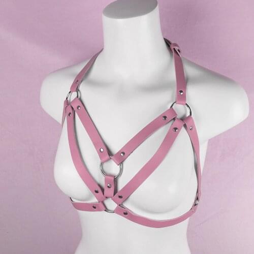 Pastel Goth Leather Suspenders Chest Harness for Women Gothic Body Bondage Cage Alternative Bra Summer Sexy Lingerie Jewelry New