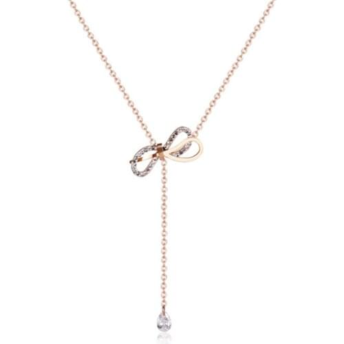 Necklace Female Tide Short Necklace Rose Gold 316L Stainless Steel Simple and Generous Bow Pendant Necklaces Metal Women Fashion