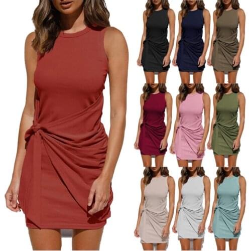 2021 Summer Sleeveless Round Neck Tight-Fitting Pleated Dress Hot Sale New European And American Womens Casual