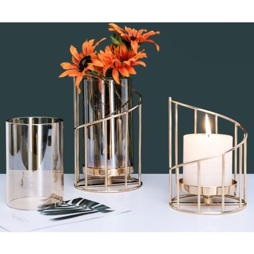 Golden Iron Candle Holder European geometric Candlestick Romantic Crystal Candle Cup Home Decoration Table Decoration