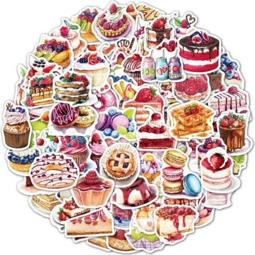 100pcs Lovely Cake Food Cartoon scrapbooking Stickers pack Waterproof Skateboard Suitcase Guitar Graffiti decals pasters Kid Toy