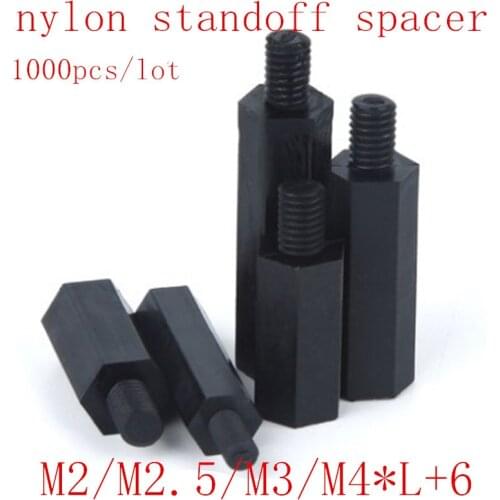 1000PCS black Nylon PCB spacer standoff M2 M2.5 m3 M4 Male to Female Black Nylon Standoff spacer