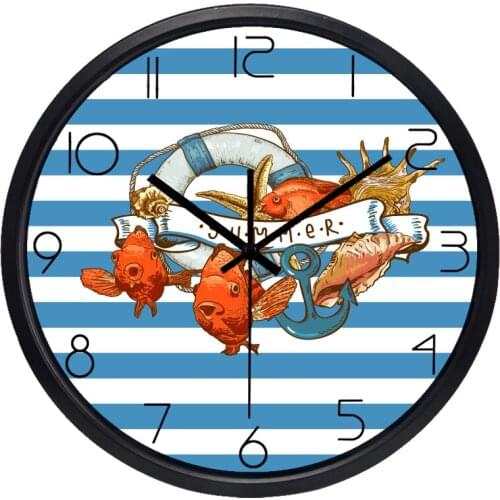 12/14inch Mediterranean Sea Fish Living Room Glass Wall Clock
