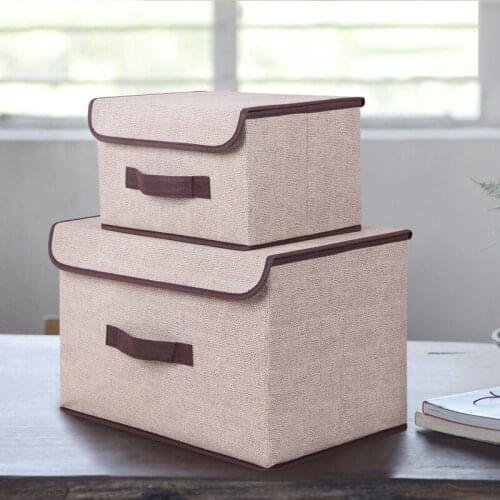 2 pcs/set Cotton and linen storage box clothes storage box debris toys storage with lid