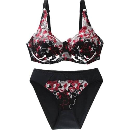 2021 New Sexy Panties and Bra Sets For Womens CDE Cup Plus Up Lace Underwear Ladies Plus Size Floral Lingerie