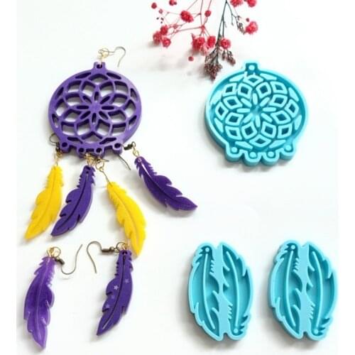 3Pcs Dream Catcher Mold Silicone Mold Keychain Pendants Epoxy Resin Casting Mold Feather Shape Earrings Mold DIY Crafts