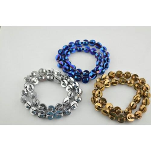 New Cheap Colorful Plated Hematite Beads 3x11mm Blue Gold Silver Notched Coin Shape DIY Beads 5Strands/lot