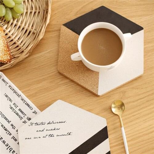 5PCS Simple Black White Wood Drink Coaster Coffee Cup Mat Tea Pad Dining Fashion Soft Wooden Placemats Decoration Accessories