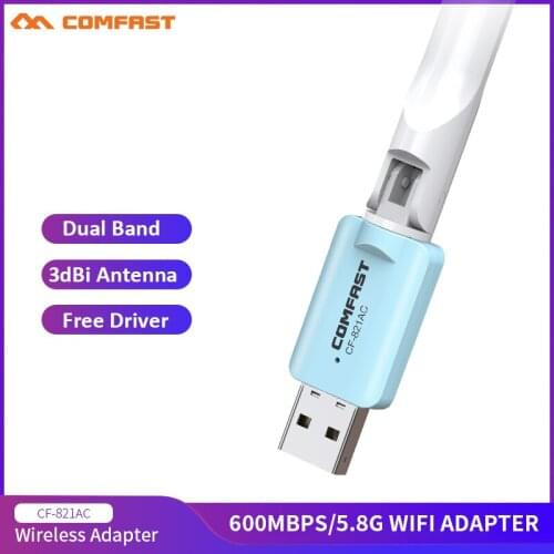 600Mbps 2.4G&5G Dual Band Free-Drive USB2.0 Wireless Wifi Adapter RTL8811CU 802.11AC Network Card 3dBi Antenna For Windows MacOS