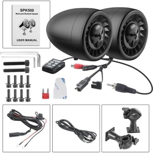 Motorcycle/ATV Audio System with Bluetooth FM Radio Aux Input Wired Control One Pair of 5" Waterproof Speakers (Black)