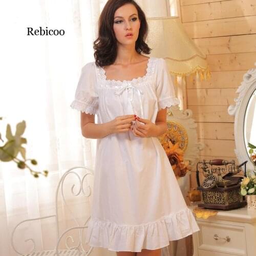 Brand Sleep Lounge Women Sleepwear Cotton Nightgowns Sexy Indoor Clothing Home Dress White Nightdress Princess Dress Plus Size