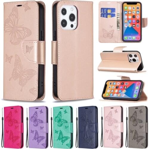 For iPhone 13 Pro Max 12 Mini 11 XR XS PU Leather Case Luxury Embossed Butterfly Wallet Flip Cover for iPhone 8 7 6S Plus Fundas