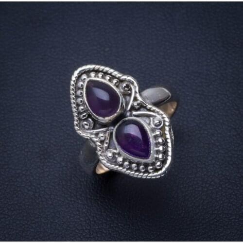 Natural Amethyst Handmade Unique 925 Sterling Silver Ring 6 B1319