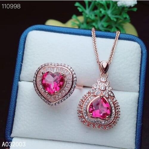 KJJEAXCMY Fine Jewelry 925 sterling silver inlaid natural pink topaz female ring pendant set luxury Support detection