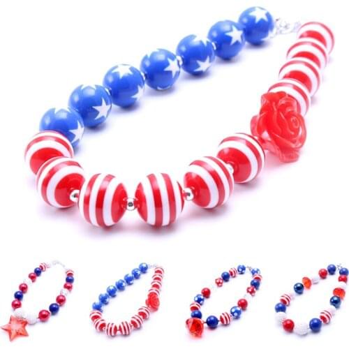 MHS.SUN Chunky Baby Bubblegum Necklace Star/Waterdrop Pendant Necklace Handmade Flower Beads Necklace For Kids Girls BN007