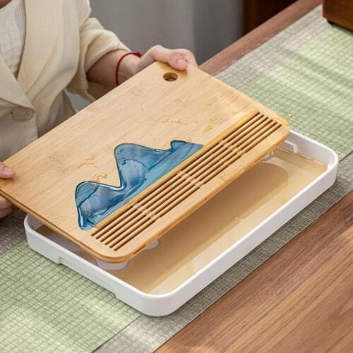 Minimalist Bamboo Tea Tray White Japanese Drainage Water Storage Tea Room Table Board Dry Bubble Tray Bambus Chinese Tea Tools