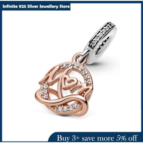 2021 Mothers Day New 925 Sterling Silver Beads Two-tone Mum Dangle Charm Fit Original Pandora Bracelet Women DIY Jewelry