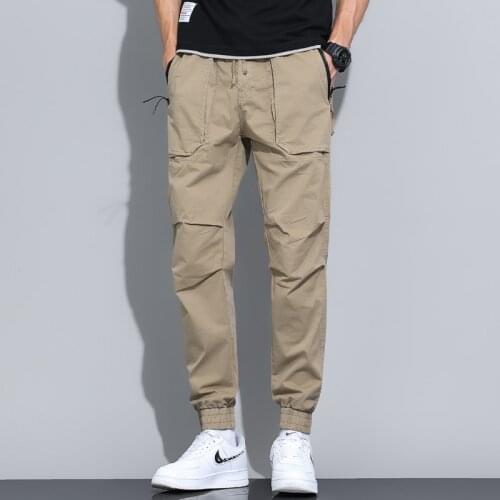 2021 New Spring Mens Cotton Cargo Pants Clothing Autumn Casual Fashion Elastic Waist Quality Pantalones Cargo Pants Men