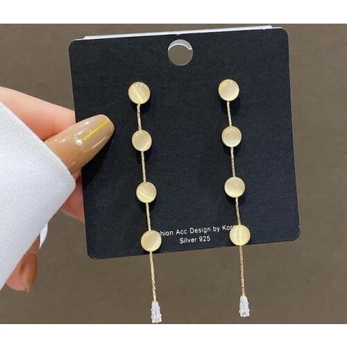 New Korea Gold Color Long Tassel Drop Earrings For Women Elegant Rhinestone Charm Opals Earrings Party Fashion Jewelry