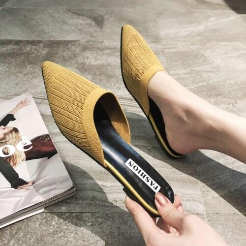 Comemore New Womens Summer Toe-covered Slipper Fashion Pointed Woven Breathable Slippers Flat Sandals Women Mule Slides Shoes