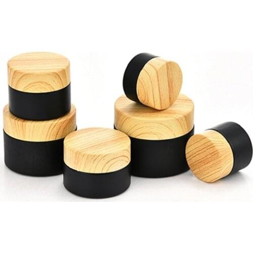 Empty 5G~50G Glass Cream Jar Matte Black Wooden Pattern Lid Skin Care Refillable Cosmetic Face Cream Lotion Container 15pcs