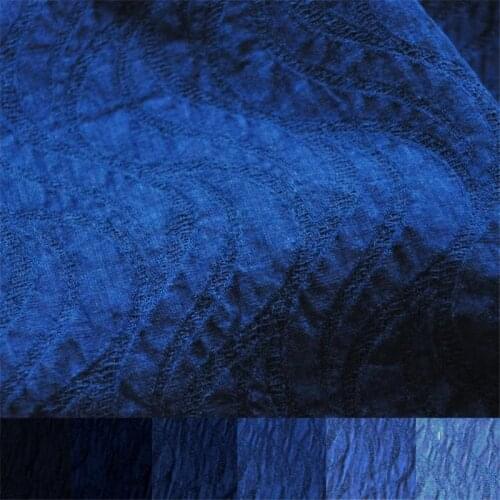 PVDF2 Solid Blue Traditional Indigo Dyed Cotton and Linen Jacquard Garment Fabric Handmade DIY Materials Blue Cotton Fabrics