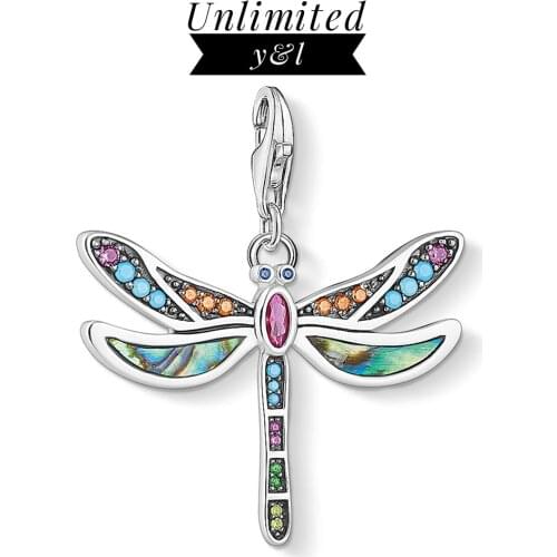 Colorful Dragonfly Charms Pendants 925 Sterling Silver Shell Pink Blue CZ Jewelry Accessories for Bracelets Necklace Women Men