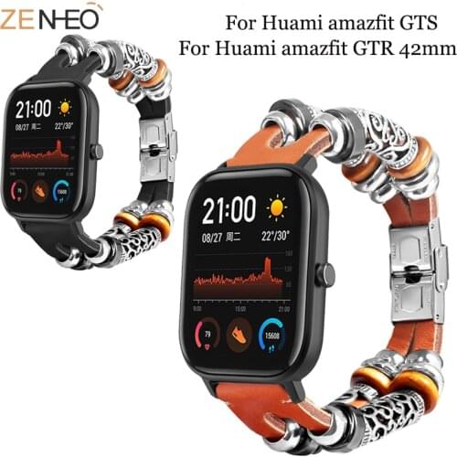 Retro leather Wrist Band for Huami Amazfit GTS GTR 42mm Bracelet 20mm Strap for Huami Amazfit Bip BIT Youth Wearable Watch Band