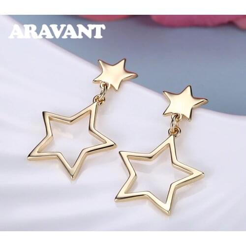 925 Sterling Silver Hollow Star Gold Long Drop Earring For Women Girls Christmas Gifts