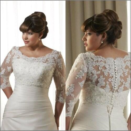 Appliques Wedding Jackets Crystal Beaded Lace Bridal Boleros Wraps 3/4 Long Sleeve Boat Neck Coat