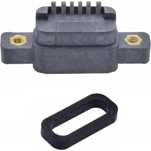 1Pcs USB 3.1 Type C 6 Pin Connector Waterproof Belt Nut Female Socket Rubber Ring With Screw Hole Positioning Terminal